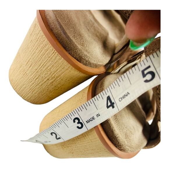 Pierre Dumas Wedge Sandals Womens Size 9 Taupe Faux Suede Slip On Ankle Straps - Picture 7 of 9